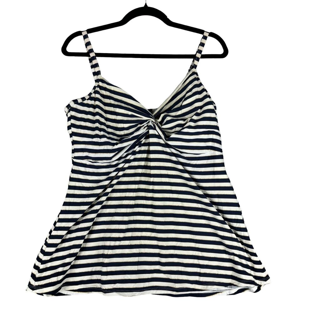 MIRACLESUIT Swim Top Women's 16 White Blue Gold Stripe Bathing Suit Built in Bra